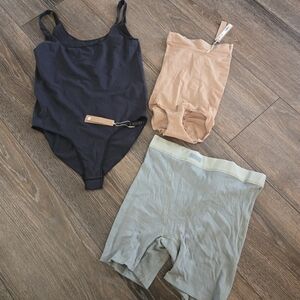 SKIMS Black Bodysuit, Shorts  and Nude Shapewear Set. SiZE LARGE